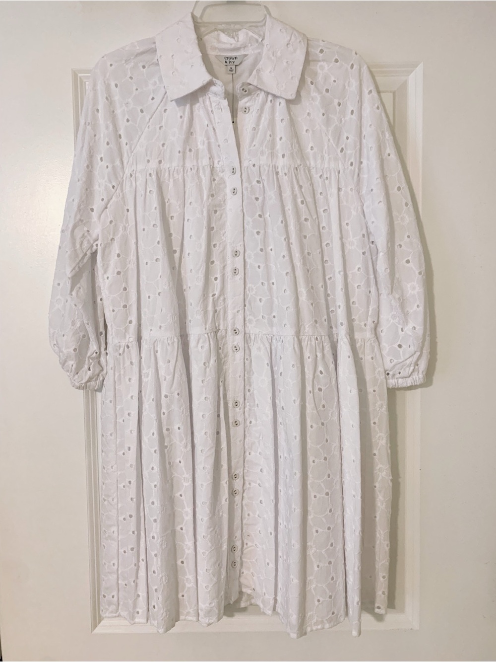 crown & ivy White Eyelet Tiered Mini Dress